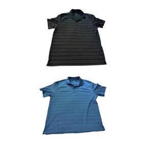 2 Van Heusen Studio Striped Polo Shirts Men's Large Blue Black Bundle